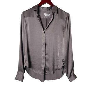 Larkin Hughes Perry perfect button down silk shirt taupe sz XS